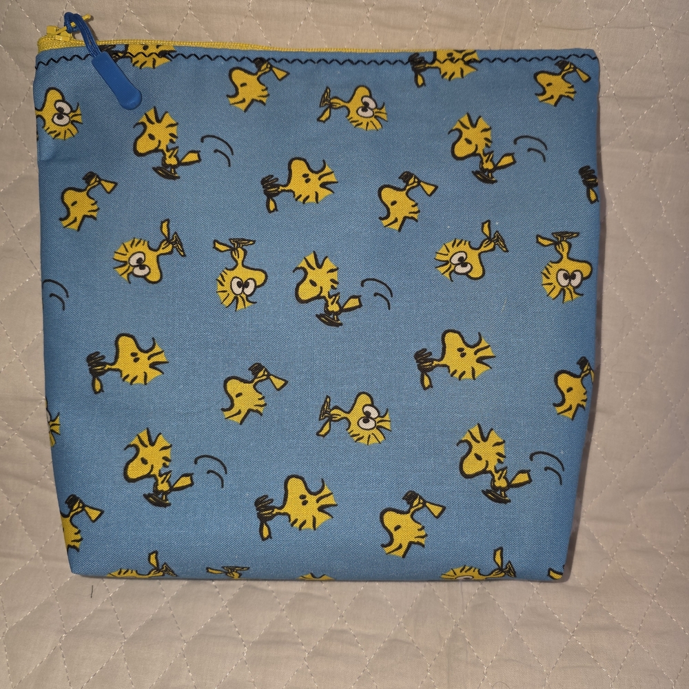 Blue Cosmetic Bag with Yellow Cartoon Print